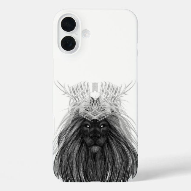 Schwarze Löwe mit Antlerkrone und Monogramm Case-Mate iPhone Hülle (Rückseite)
