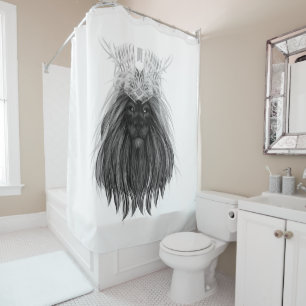 Schwarze Löwe mit Antlerkrone und Monogramm Duschvorhang
