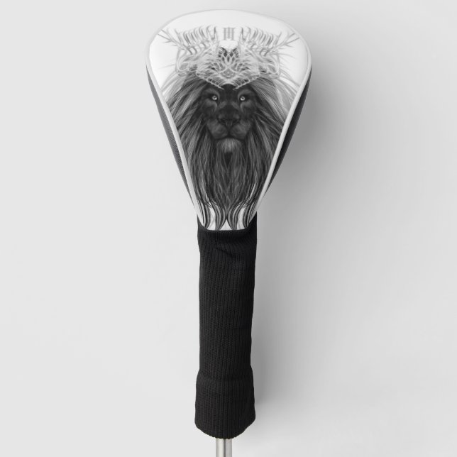 Schwarze Löwe mit Antlerkrone und Monogramm Golf Headcover (Vorderseite)