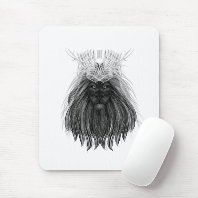Schwarze Löwe mit Antlerkrone und Monogramm Mousepad (Mit Mouse)