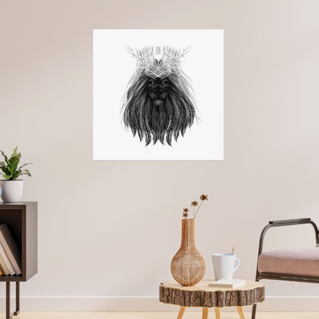 Schwarze Löwe mit Antlerkrone und Monogramm Poster (Wohnzimmer 3)