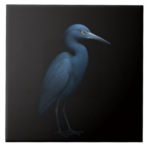 Schwarze Luxe-Fliese 4 mit Kleinem Blauem Reiher Fliese