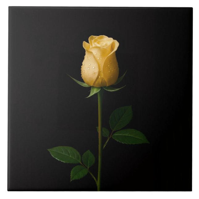Schwarze Luxe-Fliese 4 mit sonnengelber Rose Fliese (Vorderseite)