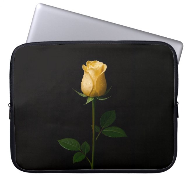 Schwarze Luxe-Laptoptasche mit sonnengelber Rose Laptopschutzhülle (Vorderseite)