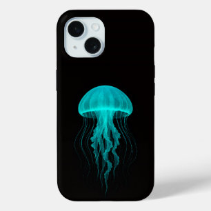 Schwarze Luxus-iPhone 15 Hülle Mate, Grüne Qualle