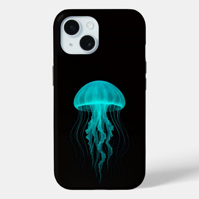 Schwarze Luxus-iPhone 15 Hülle Mate, Grüne Qualle (Rückseite)