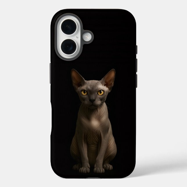 Schwarze Luxus-iPhone 16 Hülle, Sphynx-Katze Case-Mate iPhone Hülle (Rückseite)