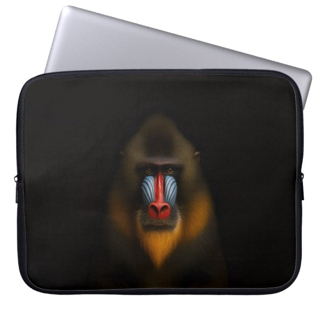 Schwarze Luxus-Laptop-Hülle, Mandrill-Affe Laptopschutzhülle (Vorderseite)