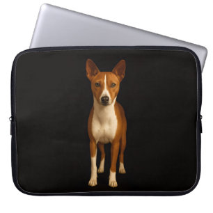 Schwarze Luxus-Laptoptasche, elegante Basenji-Hund Laptopschutzhülle