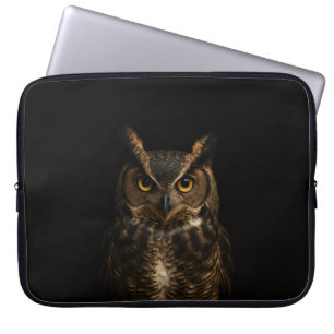 Schwarze Luxus-Laptoptasche, Goldenäugige Eule Laptopschutzhülle