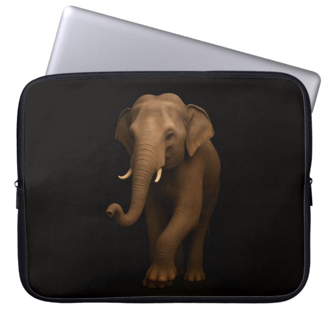 Schwarze Luxus-Laptoptasche, Indischer Elefant Laptopschutzhülle (Vorderseite)
