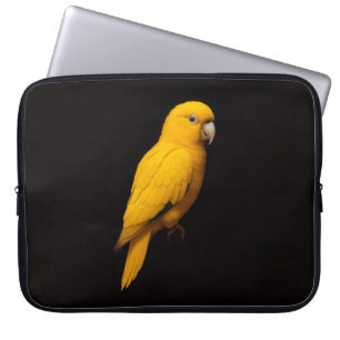 Schwarze Luxus-Laptoptasche mit Goldsittich, Golde Laptopschutzhülle