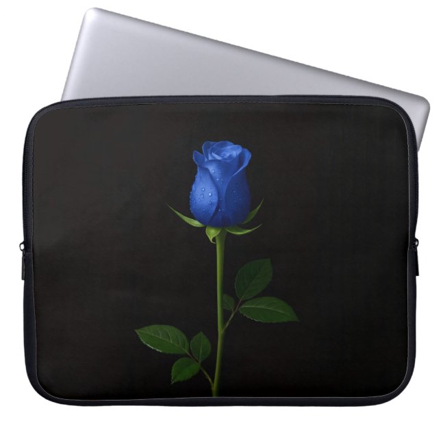 Schwarze Luxus-Laptoptasche mit Midnight Blue Rose Laptopschutzhülle (Vorderseite)