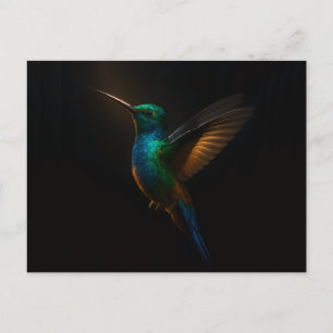 Schwarze Luxus-Postkarte mit fliegendem Kolibri Postkarte