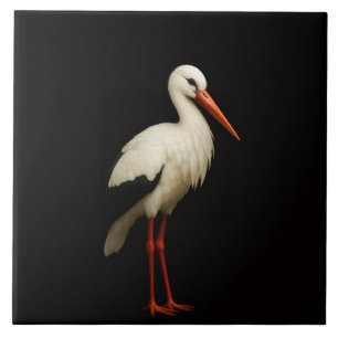 Schwarze Luxusfliese 4 mit elegantem Weißstorch Fliese