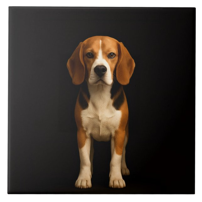 Schwarze Luxusfliese 4 mit freundlichem Beagle Fliese (Vorderseite)