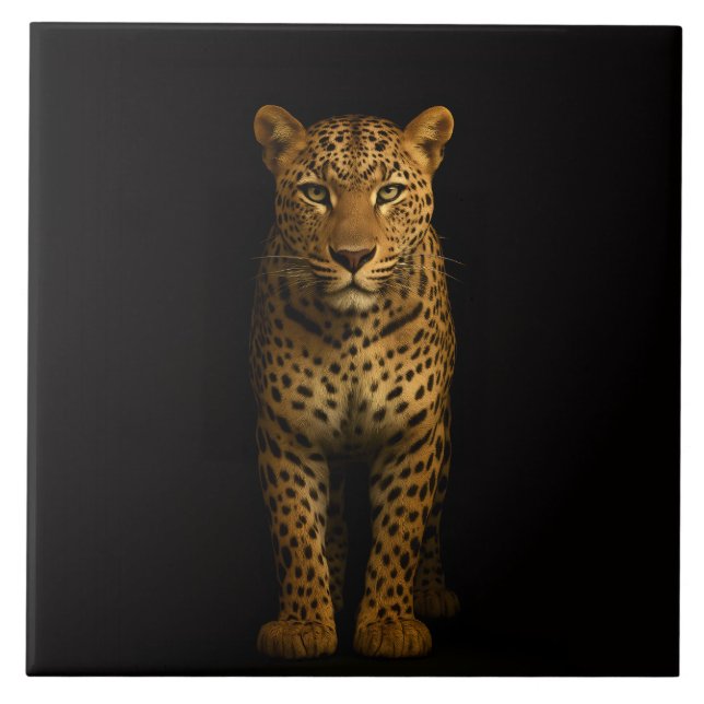 Schwarze Luxusfliese 4 mit majestätischem Leoparde Fliese (Vorderseite)
