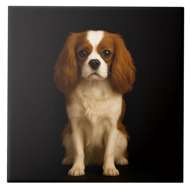Schwarze Luxusfliese 4 mit süßem Cavalier King Cha Fliese (Vorderseite)