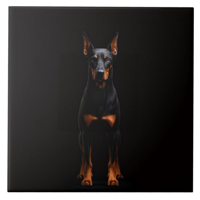 Schwarze Luxusfliese 4 mit wachsamem Dobermann Fliese (Vorderseite)