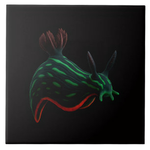 Schwarze Luxusfliese mit neon-grüner Meeresschneck Fliese
