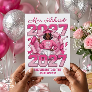 Schwarze Mädchen-Abschlussklasse 2027 Sie hat es g Karte