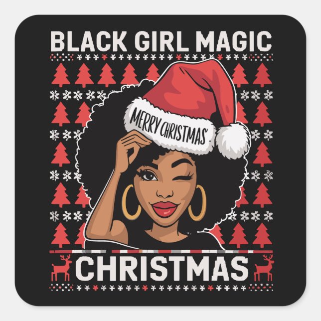 Schwarze Mädchen Magie Frohe Weihnachten Afroameri Quadratischer Aufkleber (Vorderseite)
