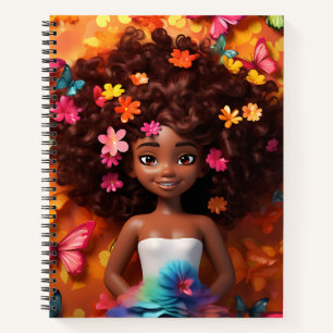 Schwarze Mädchen Magie melanin Prinzessin braune H Notizbuch