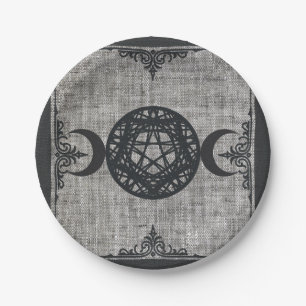 Schwarze Magie Dreifaches Mond Pentagramm Vintage  Pappteller