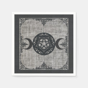 Schwarze Magie Dreifaches Mond Pentagramm Vintage Serviette