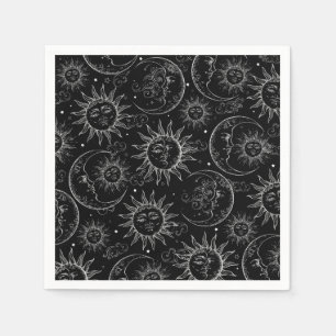 Schwarze Magie Vintage Himmels-Sonne Mond Sterne Serviette