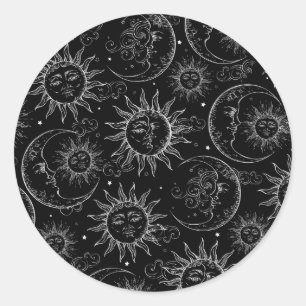 Schwarze Magie Vintage Himmels- Sonnen Mond Sterne Runder Aufkleber