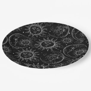 Schwarze Magie Vintage Himmelssonne Mond Sterne Pappteller