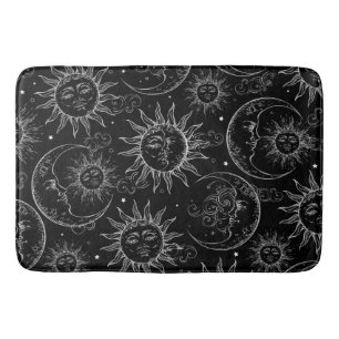 Schwarze Magische Vintage Himmelssonne Mond Sterne Badematte
