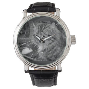 Schwarze Maine Coon Katzen Armbanduhr