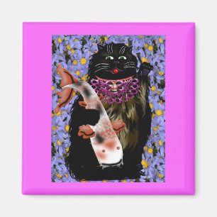 Schwarze Maneki neko w/koi Magnet