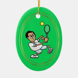 Schwarze männliche Tennisspieler-Weihnachtsdekorat Keramik Ornament