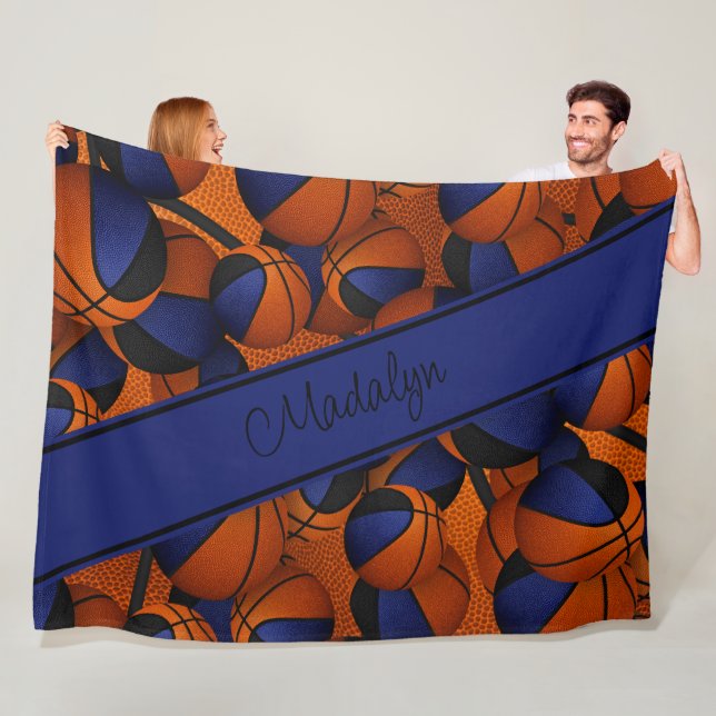 Schwarze Mannschaft Farben Mädchen Basketballkorb Fleecedecke (Beispiel)