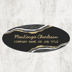 Schwarze Marmor Achat Gold Glitter Geschäft Namensschild