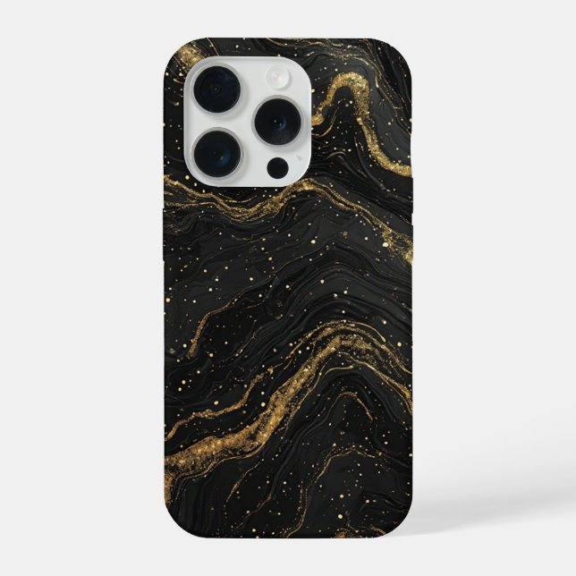 Schwarze Marmor Eleganz ✨ Luxuriöse Goldadern Abst iPhone Hülle (Rückseite)