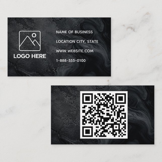 Schwarze Marmor-Geschäftskarte mit QR-Code Visitenkarte (Vorne/Hinten)