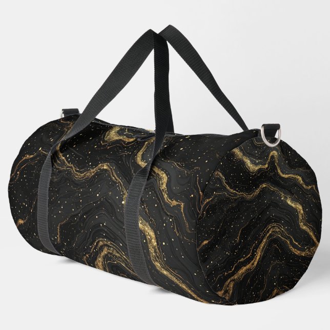Schwarze Marmor-Goldadern Luxus-Abstrakt Duffle Bag (Linke Ecke)