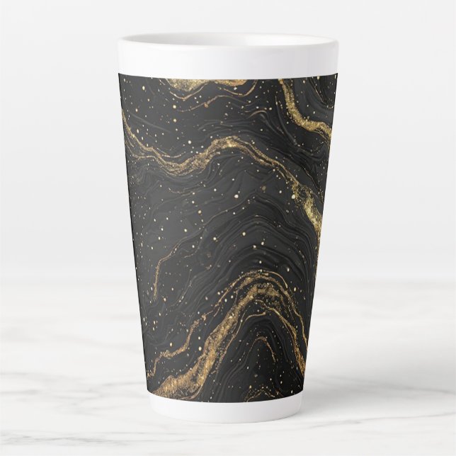Schwarze Marmor-Goldadern Luxus-Abstrakt Milchtasse (Vorderseite)