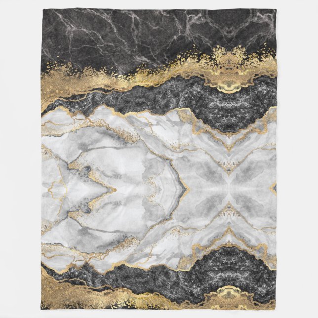 Schwarze Marmor mit Gold hübsche große Fleece-Deck Fleecedecke (Vorderseite)