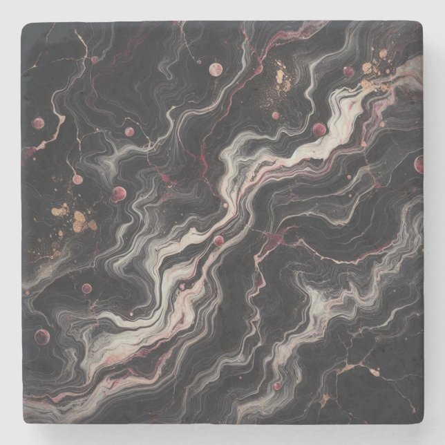 Schwarze Marmor Simple Stone & Granit Trinkwaren Steinuntersetzer (Vorderseite)