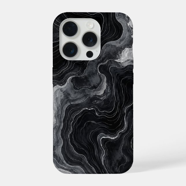 Schwarze Marmor-Strudel-Handyhülle iPhone Hülle (Rückseite)