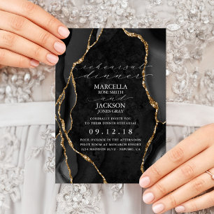 Schwarze Marmor- und Gold-Achat-Probeessen Einladung