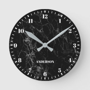 Schwarze Marmor Weiße Benutzerdefinierte Namen Kla Runde Wanduhr