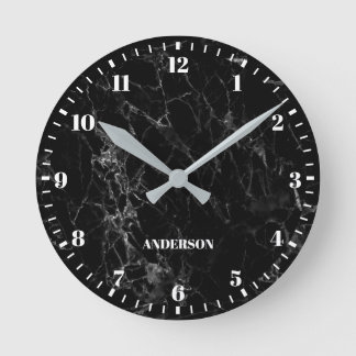 Schwarze Marmor Weiße Benutzerdefinierte Namen Kla Runde Wanduhr