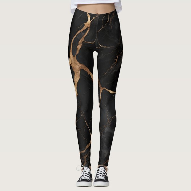 Schwarze Marmorsteine Abstrakt Leggings (Vorderseite)