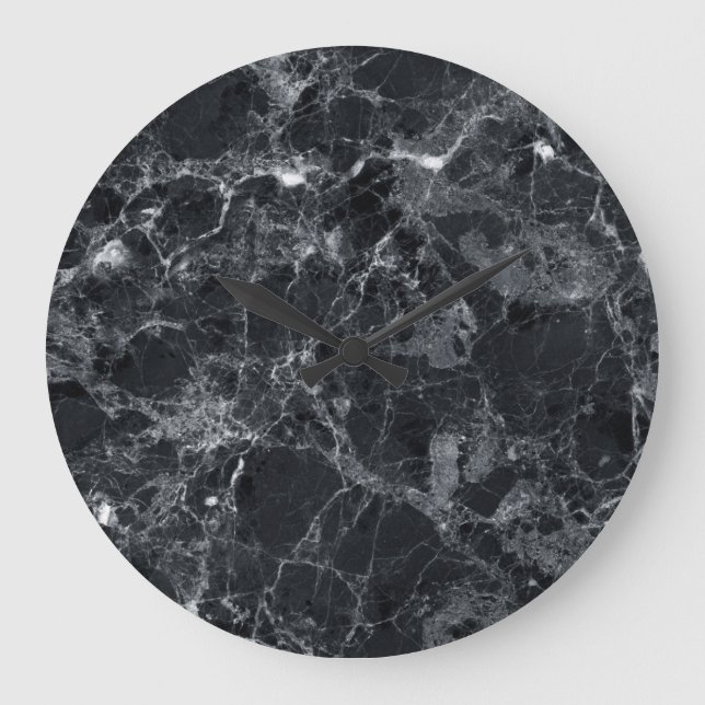 Schwarze Marmorstruktur Große Wanduhr (Vorderseite)